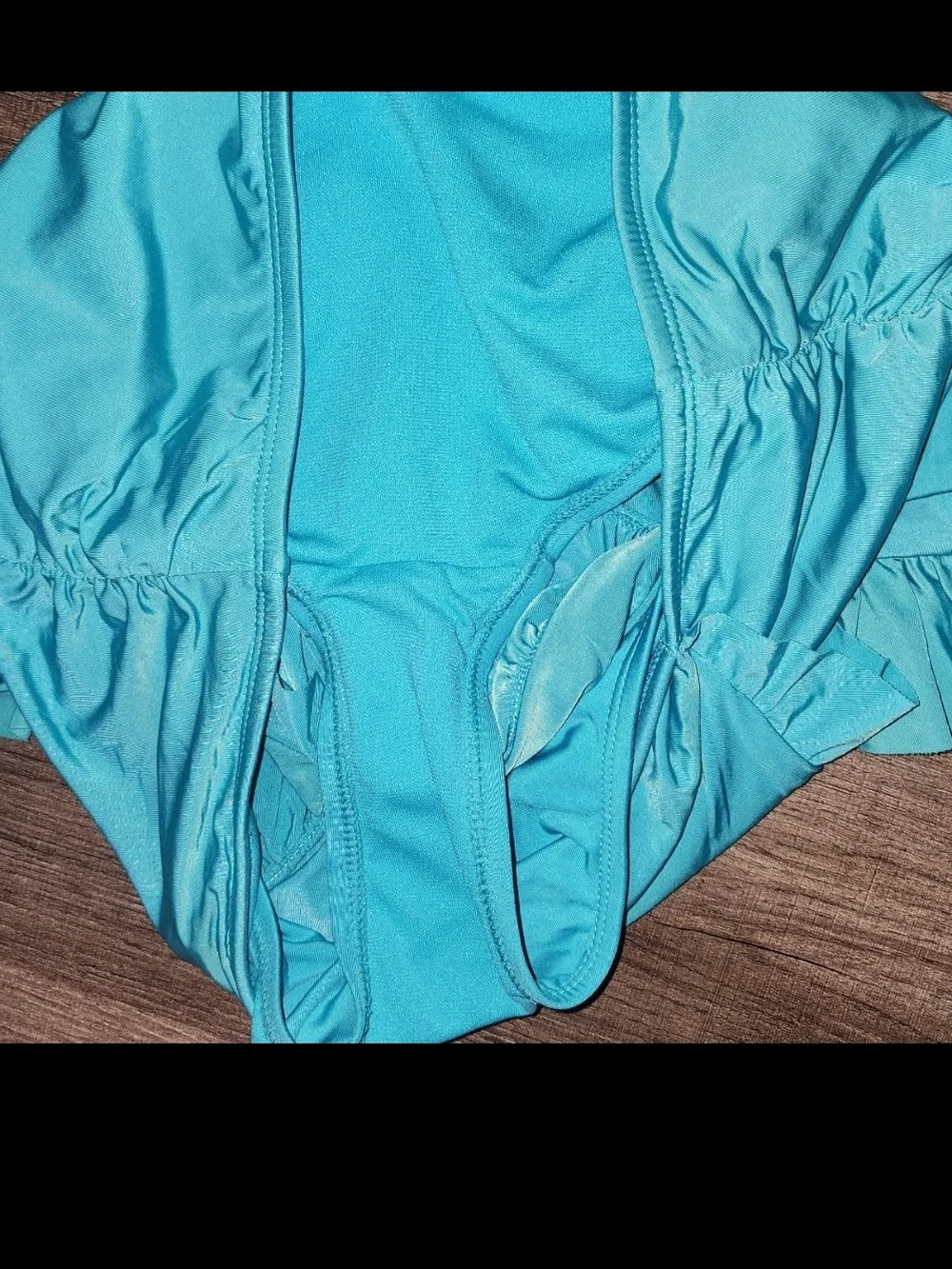 Turquoise Ruffle Tie Front Halter Bikini Top Swimsuit Large